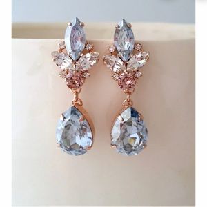 Dusty blue rose gold bridal earrings!